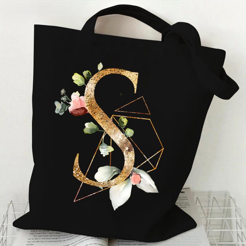 Сумка из холста с принтом, женская сумка на плечо, модная женская сумка с цветочным принтом и буквами, сумка-тоут с буквами алфавита