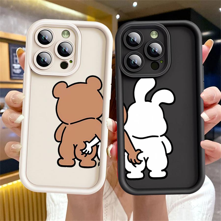 Чехол для Apple iPhone 11 15 Pro Max 14 Plus 13 12 16 с рисунком 'Медведь и Кролик - Лучшие друзья', противоударный, защитный, силиконовый, чехол-бампер для телефона