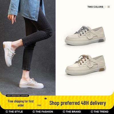 Женские белые повседневные туфли на плоской подошве из натуральной кожи 2025 года – универсальный весенний стиль