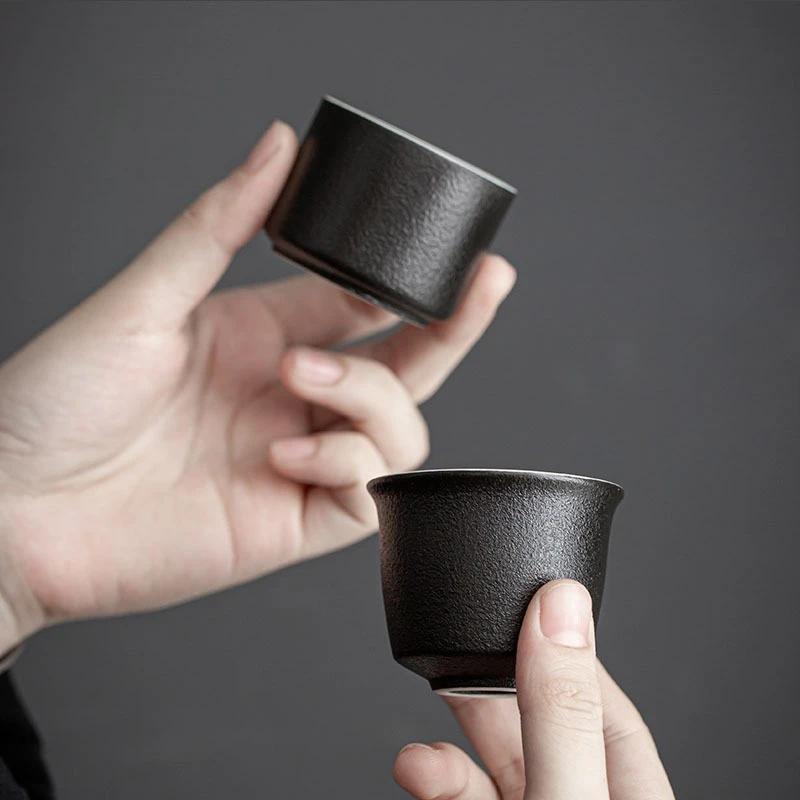 Black Ceramic Teacup Handmade Porcelain Tea Cup Tea Accessories Home Master Cup Portable Tea Set Meditation Cup