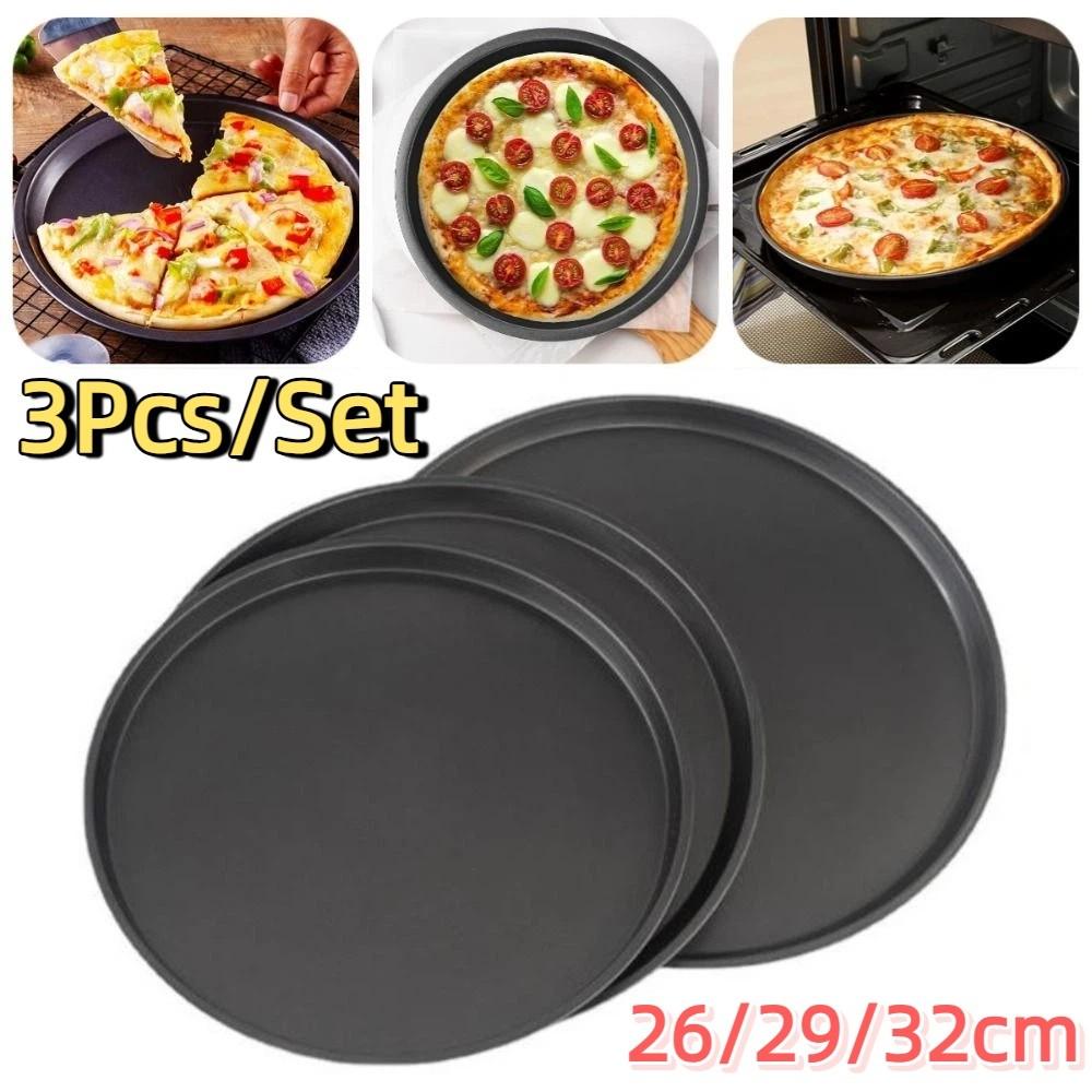 3Pcs/Set Easy Demoulding Pizza Mould Carbon Steel Pizza Oven Tray Shallow Round Pizza Plate Oven