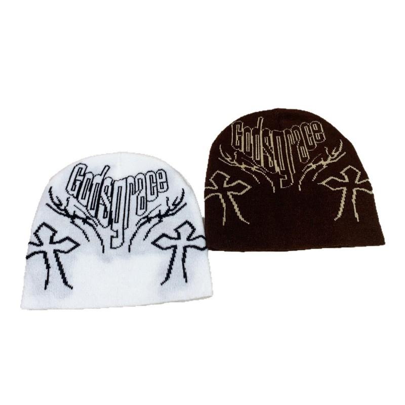 Winter Cross Letter Knit Beanie Unisex Warm Hip Hop Street Hat