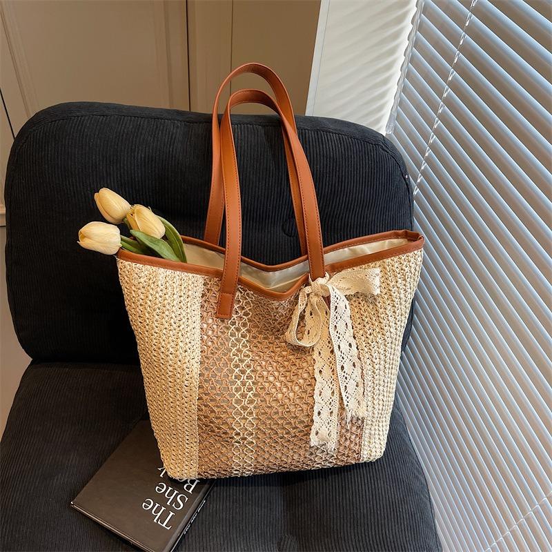 Large Capacity Woven Bag Women's Summer Versatile New Shoulder Commuter Tote Seaside Vacation Beach Bag