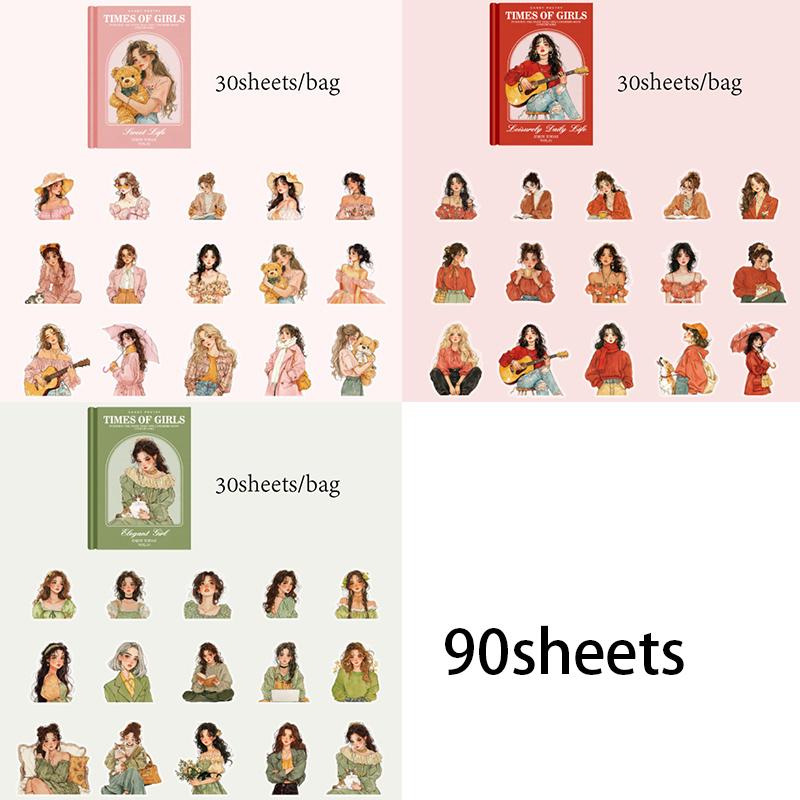 3 Bags Girly Times Series PET Stickers DIY Notebook Tablet Phone Case Creative Handbook Stickers Diary Decoration