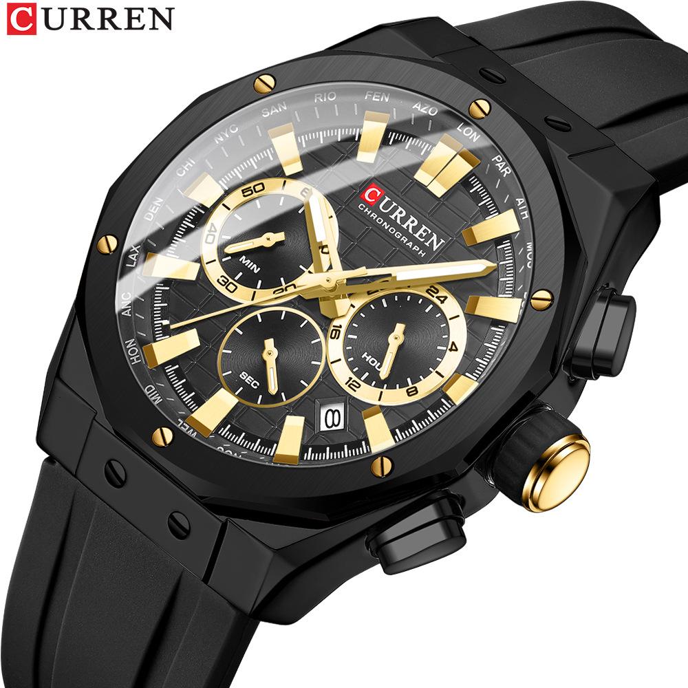 CURREN 8464 Men's Quartz Watch Calendar Fashion Multifunctional Waterproof Silicone Luminous Casual Business Watches Sports Male Wristwatch