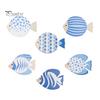 Adhesive Fish Cutouts for Walls 6Pcs Wooden Wall Decor, Marine Striped Ocean Theme Stickers, Self-Adhesive Nature Inspired Art Coastal Beach Kids Room