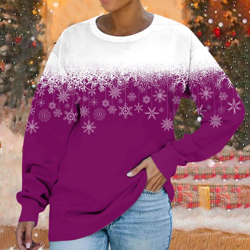 Толстовка с круглым вырезом Рождественская снежинка цифровой принт повседневная весна осень свободная женская толстовка Пуловеры и длинные рукава (Женский)