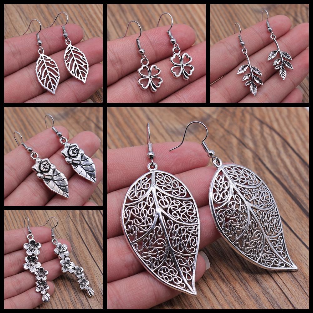 Винтажные простые старинные серебряные серьги-подвески в виде ветки клевера для женщин и девушек в подарок