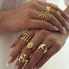 Vintage Stainless Steel Starfish Leaf Daisy Flower Wide Finger Rings For Women Men Punk Bone Honeycomb Irregular Ring Jewelry