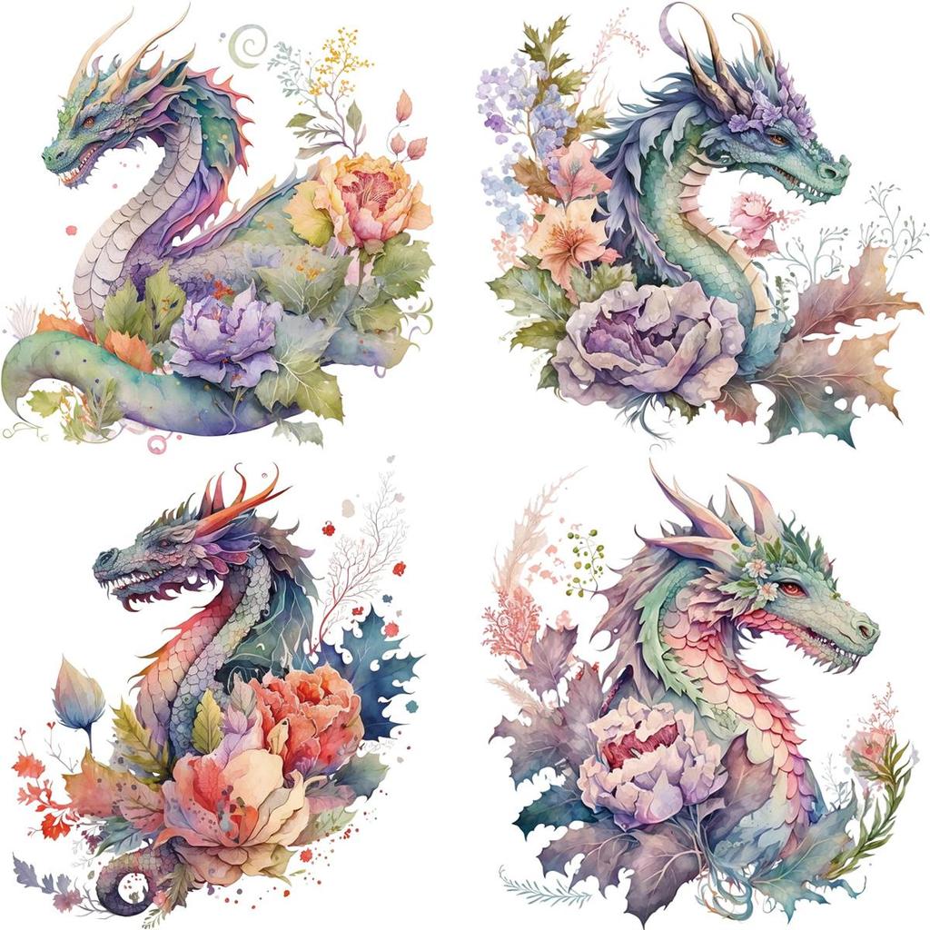 Dragon Flowers Iron On Patch For Clothes High Quality Heat Press Appliqued Fashion Stripes Diy Accessory Sticker Beautiful Patch