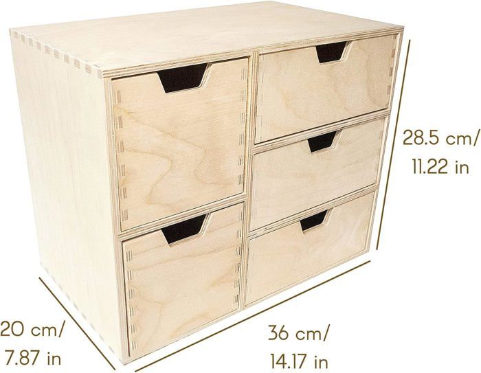 Creative Deco Petite Commode Bois | 5 Tiroir | 36 x 20 x 28,5 cm | Organiseur Bureau | Rangement Bureau Organisateur