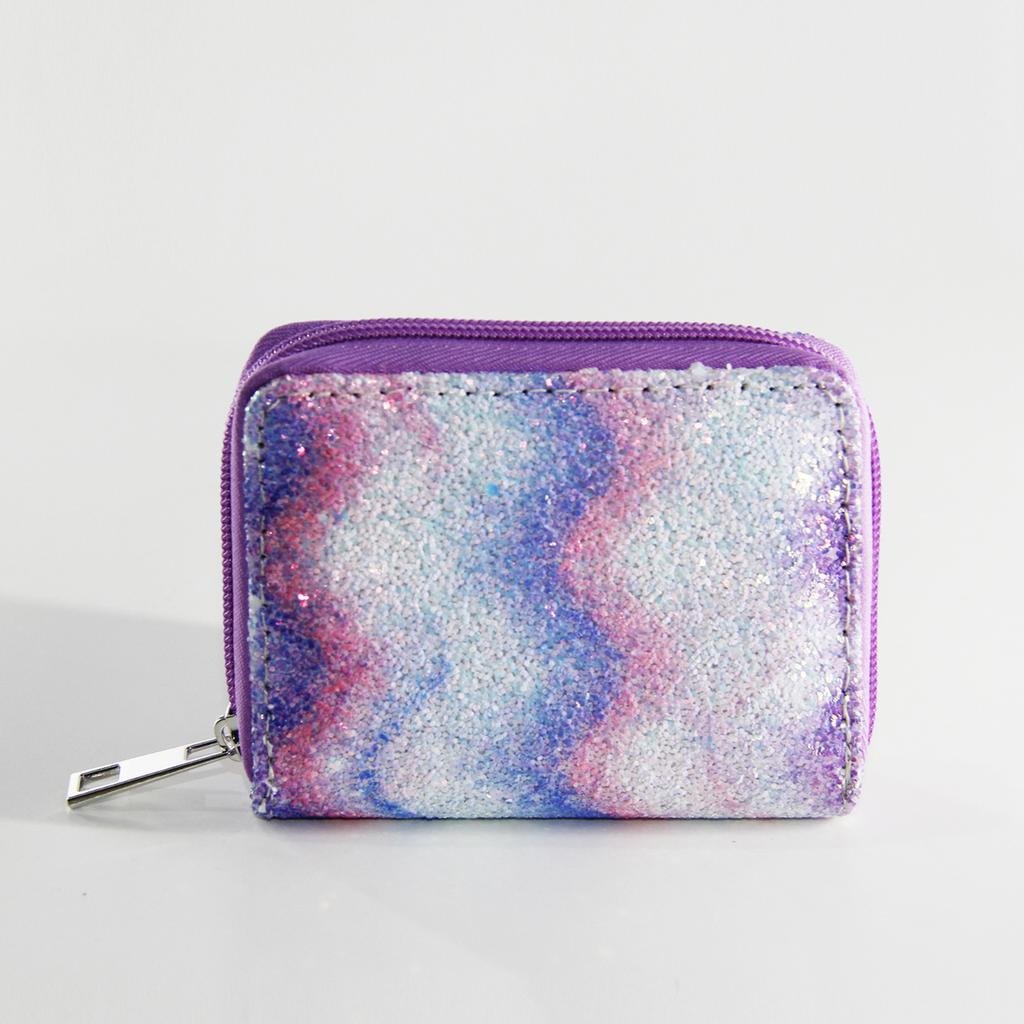 Женский короткий кошелек на молнии, маленький кошелек для карт, детский кошелек с блестящим градиентом