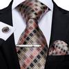 Mens Ties Formal Plaid Necktie 8.5cm Silk Tie Clip Hanky Cufflinks Set for Business Wedding Party