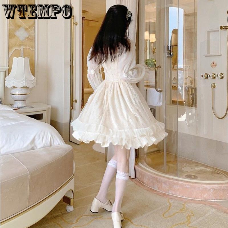 Женское платье в стиле ретро с квадратным вырезом на шнуровке, сказочные нишевые кружевные платья с длинными рукавами