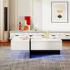 Home High-Gloss Coffee Table Marble Panel with 3 Drawers App Control Colorful Side Light Strip Rectangle Shape LED Tea Furniture