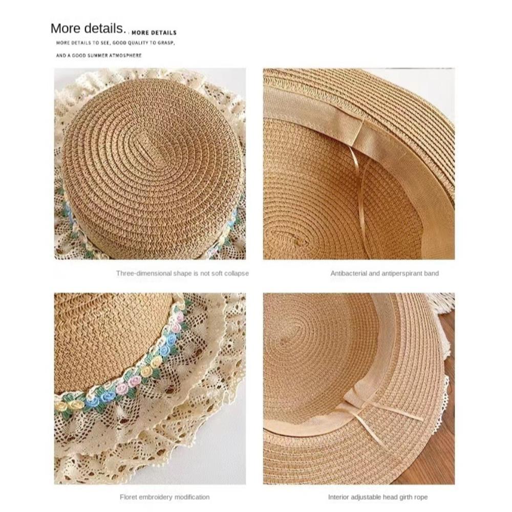 Шляпа-цилиндр из соломы с широкими полями, японский стиль, женская солнцезащитная шляпа, простая кепка с кружевной цветочной отделкой, женская