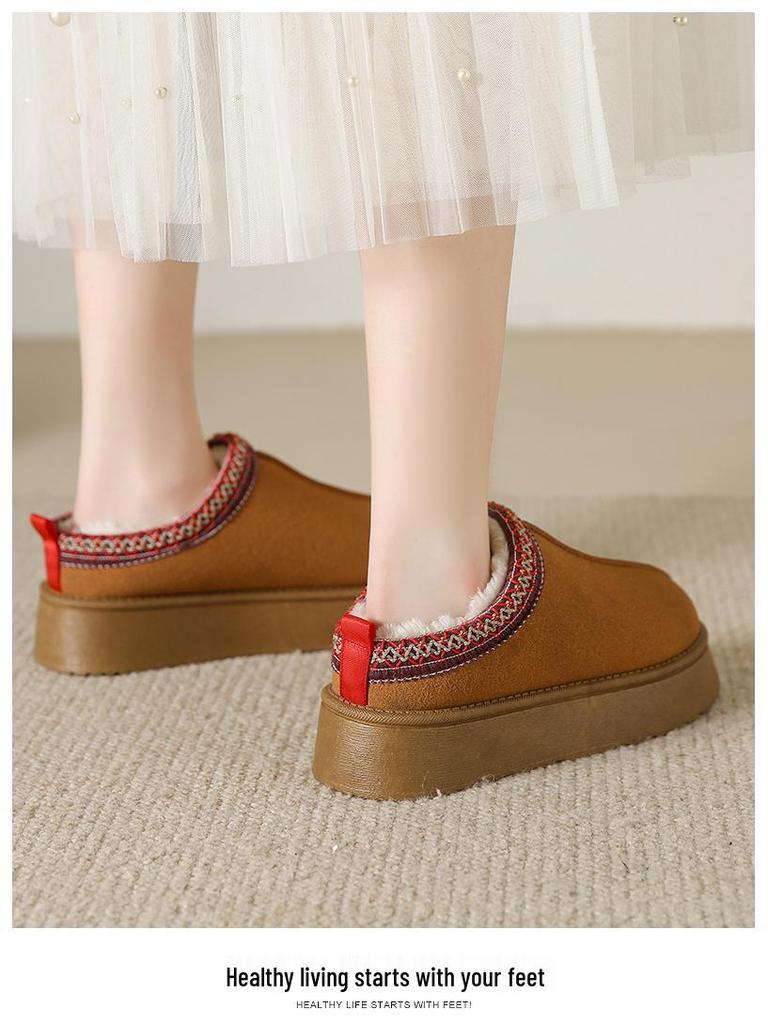 Зимние новинки 2023 года, женские этнические зимние сапоги на толстой подошве с бархатной подкладкой, ретро полушлепанцы, повседневный хлопковый стиль