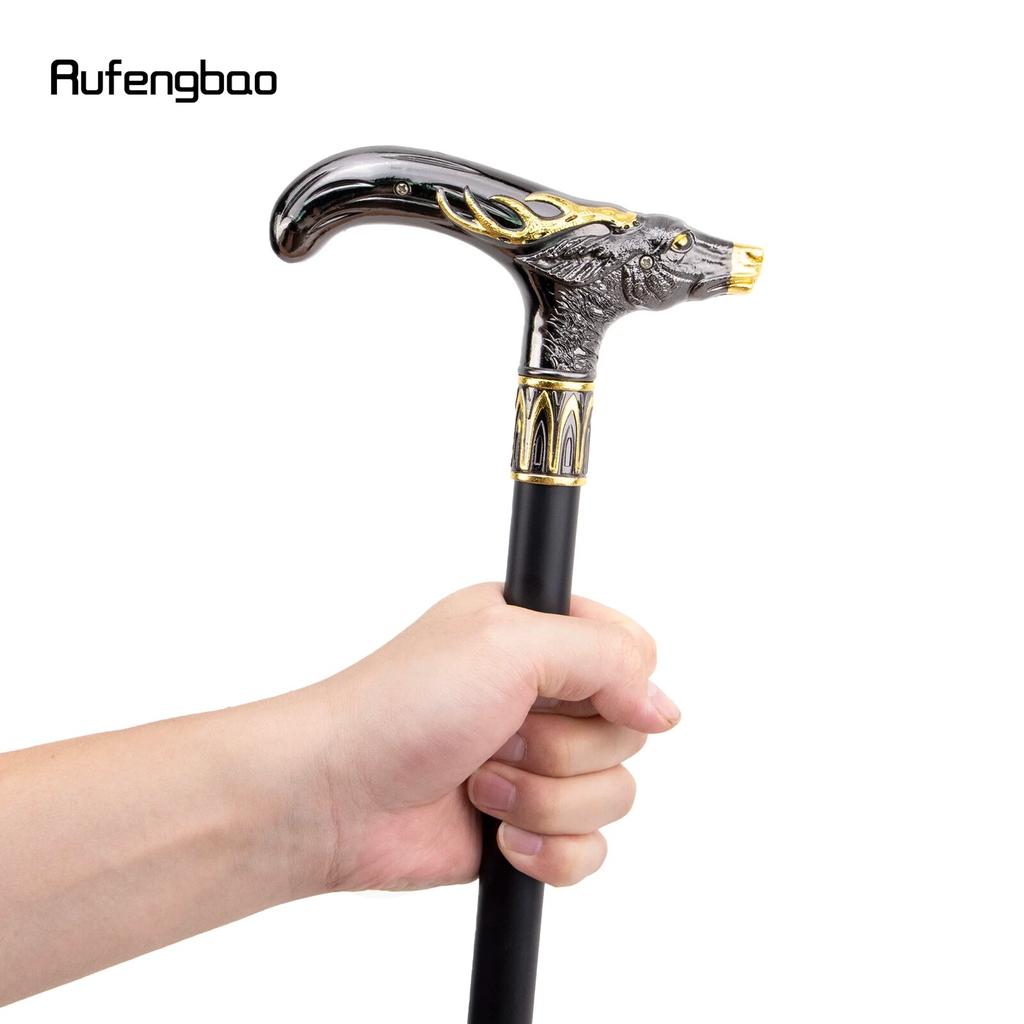 Golden Black Sika Deer Head Walking Cane Fashion Decorative Walking Stick Gentleman Elegant Cosplay Cane Knob Crosier 93cm