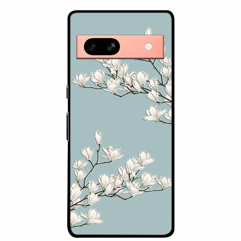 3D Flowers Case For Google Pixel 7a 5G Case Emboss Relief Floral Black Silicone Soft Back Covers For Google Pixel 7a Case Fundas