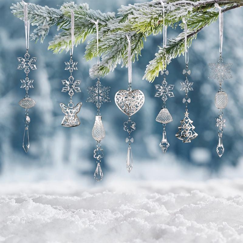 1 Piece Christmas Tree Decoration Acrylic Transparent Hanging Ornament Ice Crystal Pendant Snowflake Ice Crystal Iron Pendant