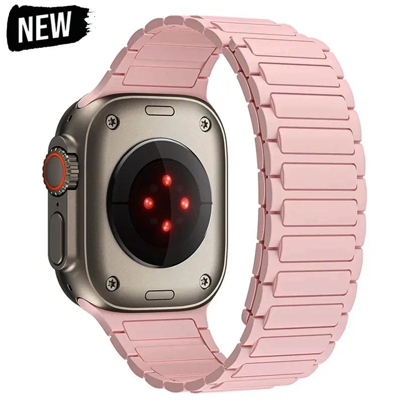 Магнитный спортивный ремешок для Apple Watch Ultra 2 49мм 46мм 45мм 44мм 42мм 38 40 41мм Силиконовый ремешок для IWatch Серии 10 9 8 7 6 5 4
