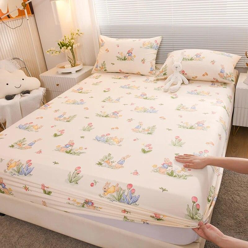 European Style Floral Pattern,100% Cotton,Bed Sheet With Elastic Band160x200,No Pillowcase,Soft Breathable,133x72 Fabric