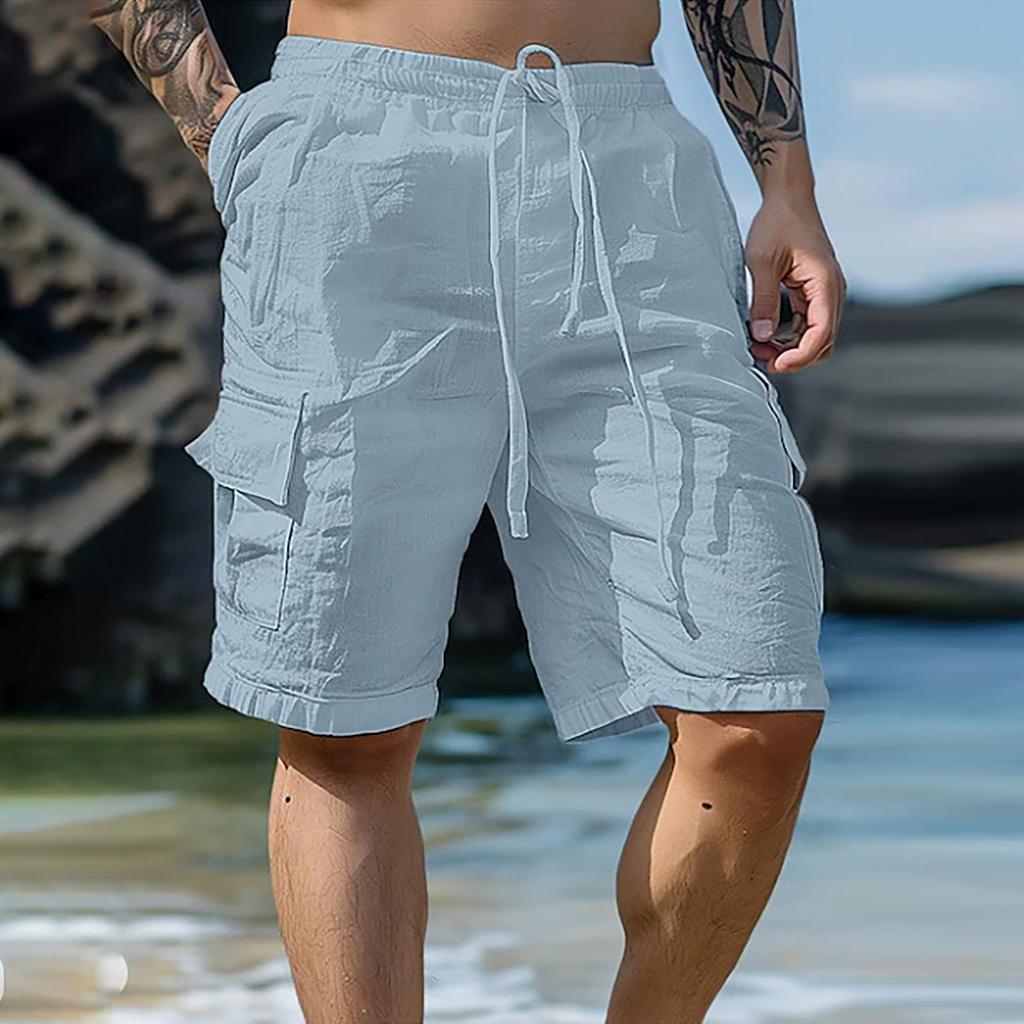 Мужские спортивные хлопковые льняные повседневные свободные шорты Повседневные пижамы с карманами для бега Брюки