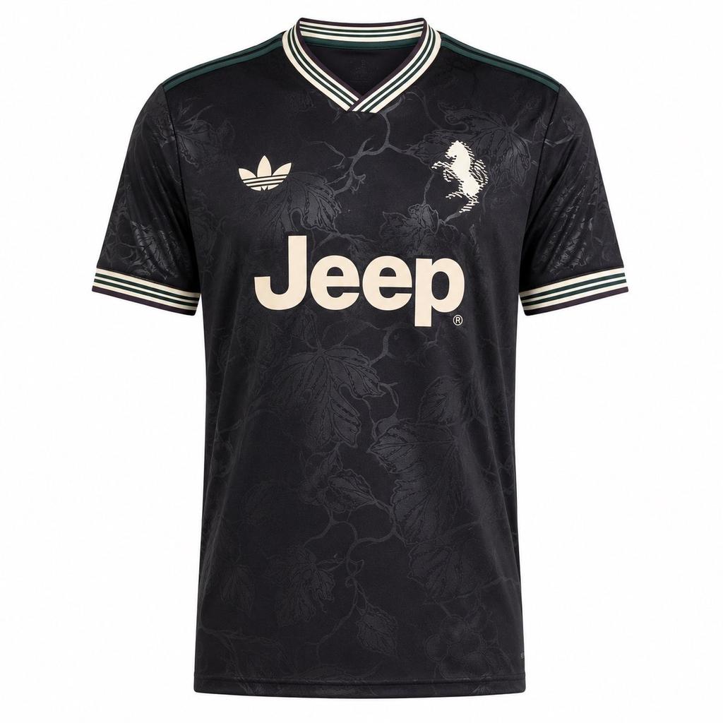 adidas Коллаборация Originals X Juventus FW25 25/26 Третья Аутентичная Игровая Версия Облегающий V-образный Вырез Полосатая Футболка с Коротким Рукавом для Футбола KC3487