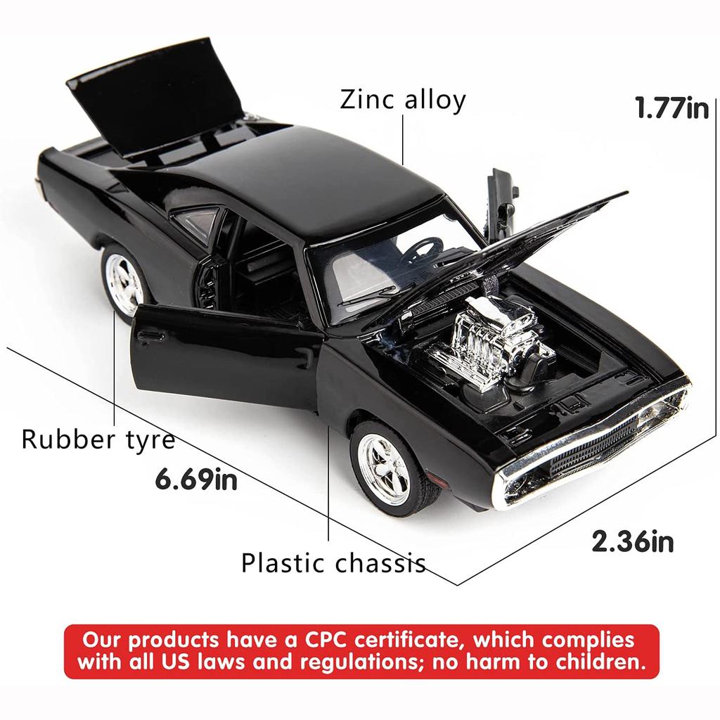 1:32-масштабная литая модель автомобиля, быстрый суперкар Dodge Charger Dom's 1970 года, легкосплавный автомобиль, игрушечный автомобиль с откатным механизмом со звуком и светом для детей и взрослых