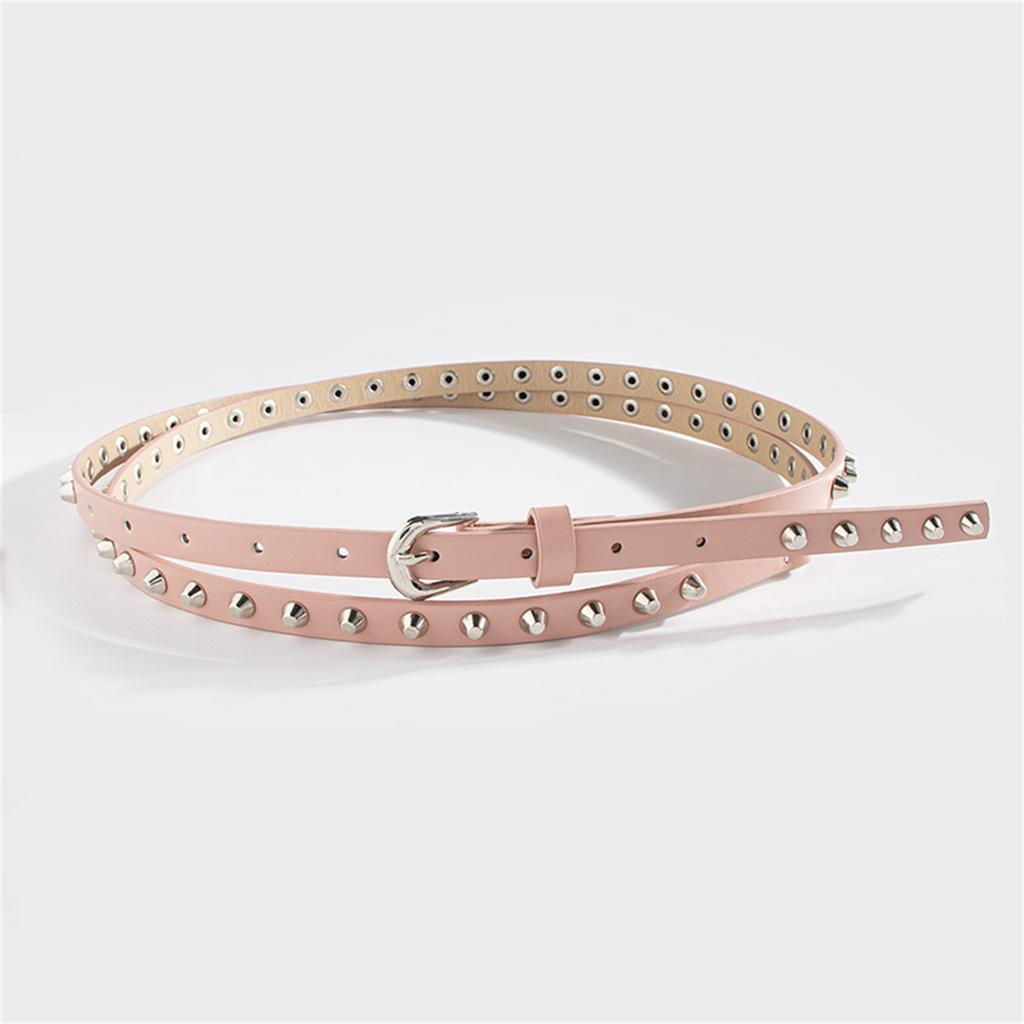 Ремень с заклепками для леди, пояс на талию с двойной петлей, модный узкий ремень с пряжкой-булавкой, пояс для джинсов и брюк, женские аксессуары