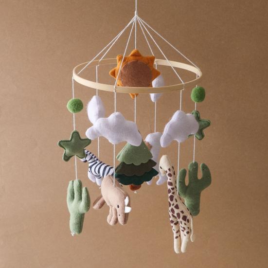 Мобиль для детской кроватки Облака Животные Лист Плюшевый Мобиль для кроватки Ручной работы Фетровый Подвесной декор для детской комнаты