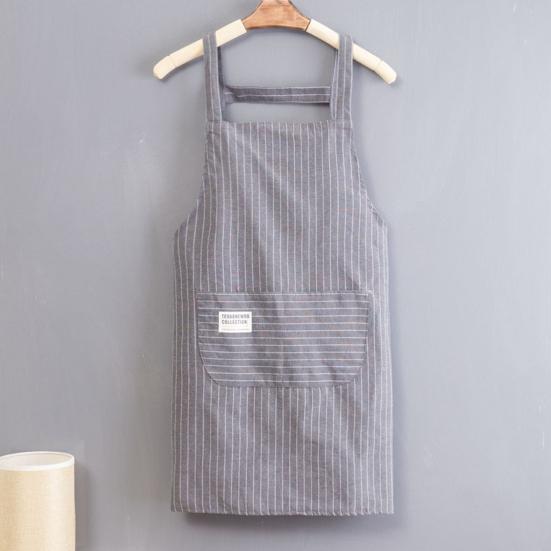 Yousheng Cooking Apron Stripe Printing Front Pocket Sleeveless Anti-dirty Kitchen Women Doing Housework Clothes Protector Apron Daily Use