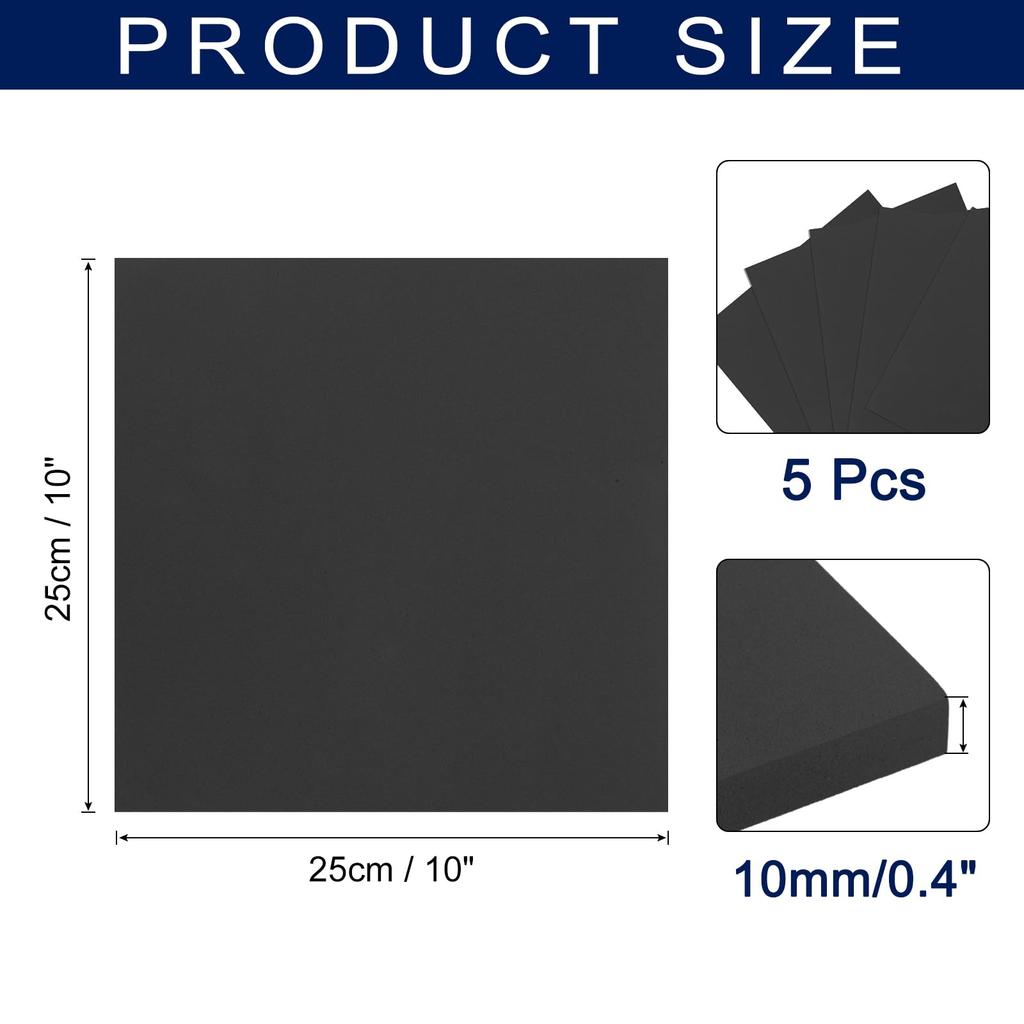 uxcell Craft Foam Sheet 10mm EVA Craft Foam Paper Craft Project DIY Cosplay Modeling Foam Sheet Black 5 Sheets 10x10"