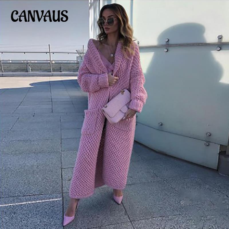 Winter Women's Sweater Lapel Knit Cardigan Collage Solid Color Long Plus Size Knit Sweater