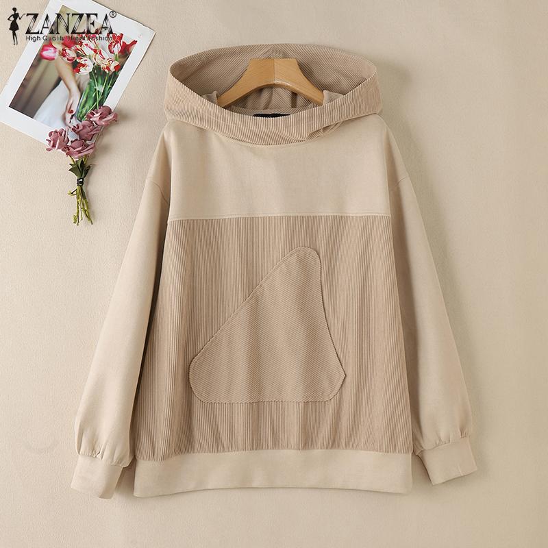 ZANZEA Women Casual Long Sleeve Patchwork Pullover Hoodies