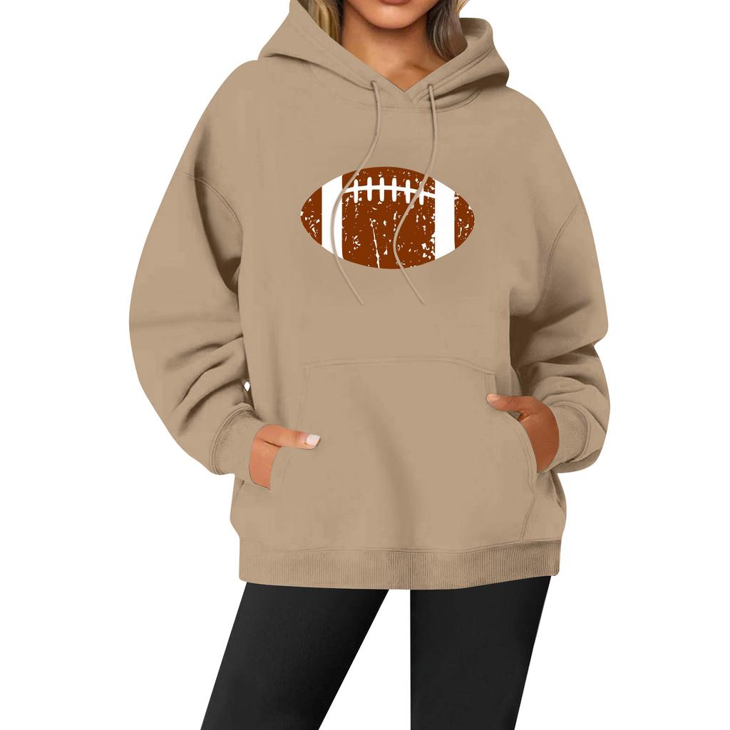 Women's Casual Fashion Solid Color Rugby Print Long Sleeve Hooded Sweatshirt Top