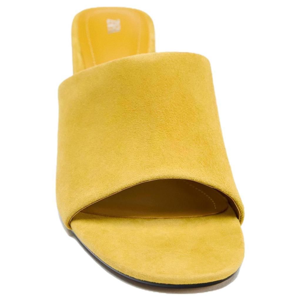 Zara Модные сандалии-слайды с круглым носком, на тонком высоком каблуке, кожаные, противоскользящие, женские сандалии, горчичные 1304610305