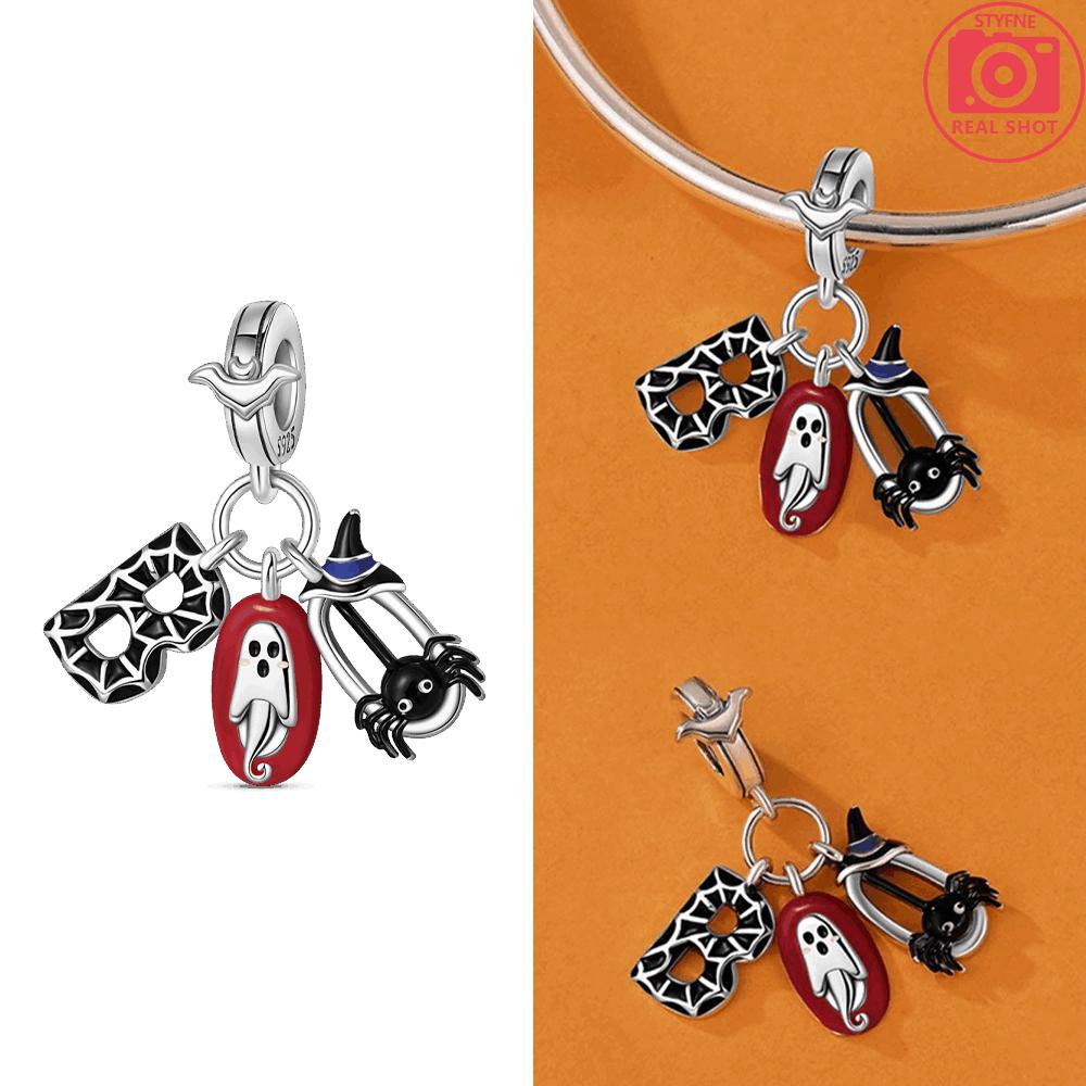 Оригинальный медный кулон в виде светящейся головы скелета на Хэллоуин, тыква, фиолетовая магическая шляпа, бусины, подходит для браслета, ювелирный подарок для женщин