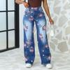 Синие цветочные карманы больших размеров, широкие брюки для женщин, джинсы