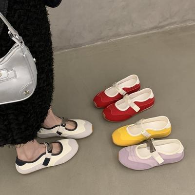 Корейские универсальные туфли с круглым носком, мягкой плоской подошвой на липучке, немецкие тренировочные туфли 2025 осень, нескользящие, удобные, дышащие, с мелким вырезом, одинарные туфли женские