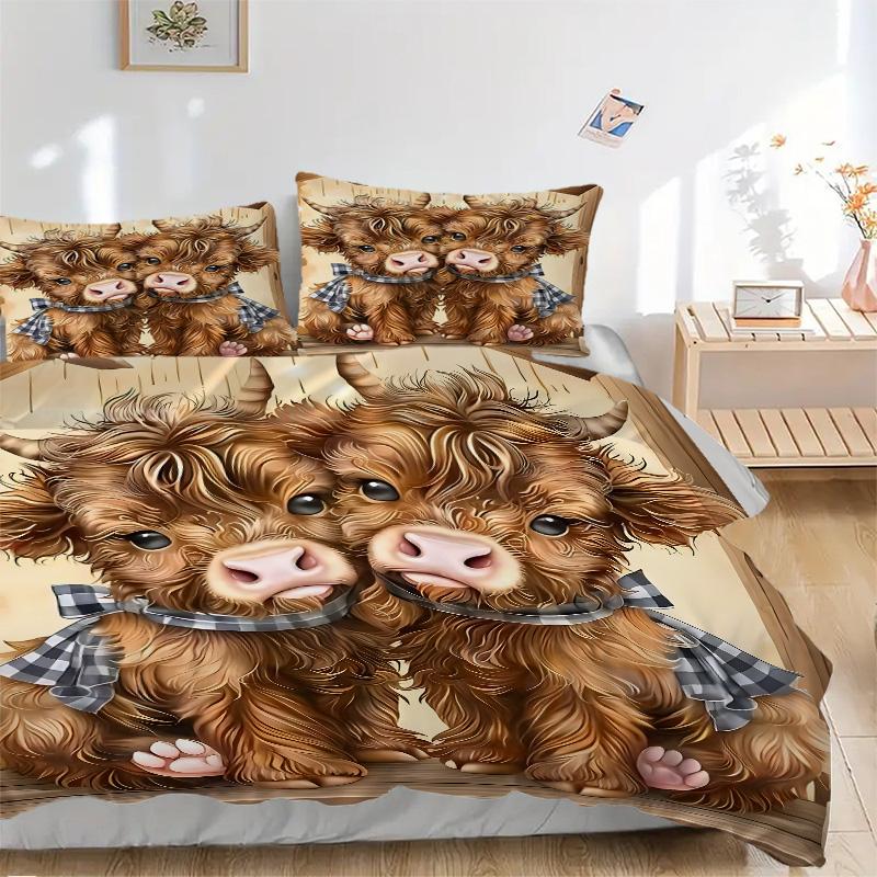 Highland Cattle Duo Print 3Pcs Bedding Setduvet Cover With 2 Bedropillowcase Home Birthday Gift