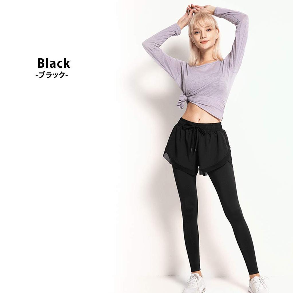 Teddy Yoga Pants with Shorts and Yoga061 Women's Leggings, Lightweight, Fitness, Sportswear, Sweat-Wicking, Quick-Drying, (Black, M)