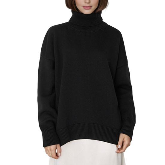 Женские свитера топы с высоким воротником длинным рукавом однотонные свободного кроя вязаные топы осенне-зимние пуловеры для повседневной носки