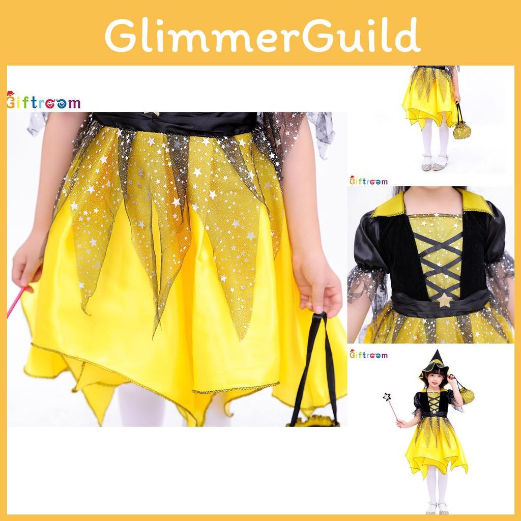 Magical Halloween Witch Cosplay Dress For Girls Featuring Irregular Hem And Polyester Fabric