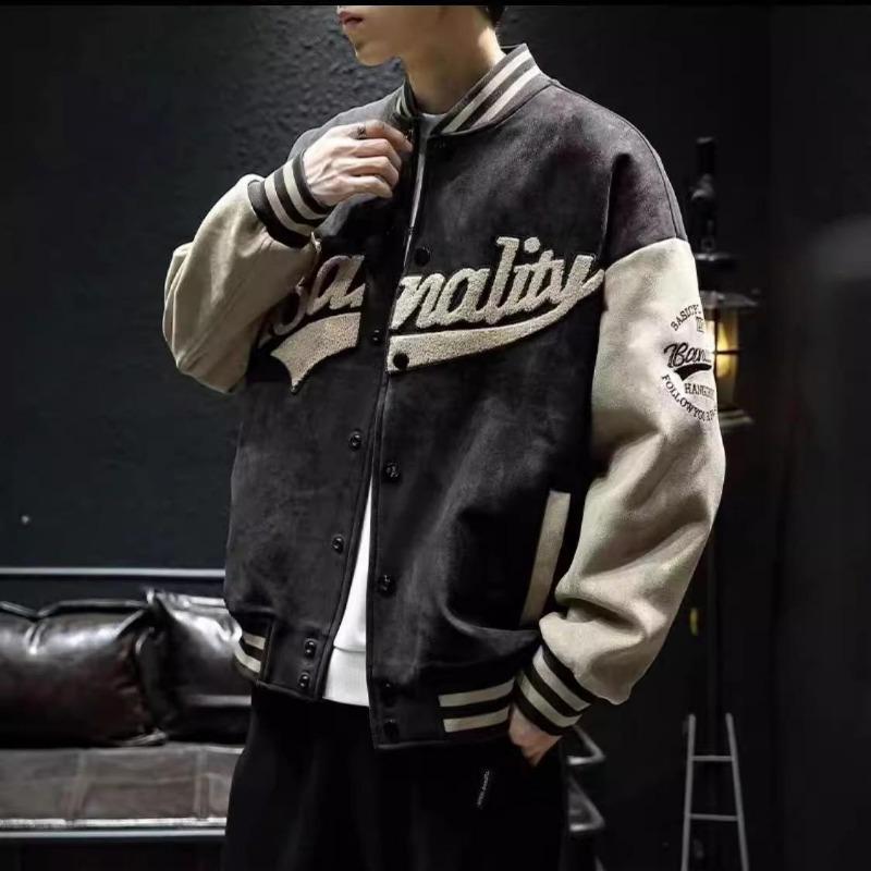 Весна и осень оленьей кожи модный воротник-стойка ветрозащитный спортивный бейсбол джерси мужской новый модный бренд японский свободный ретро куртка