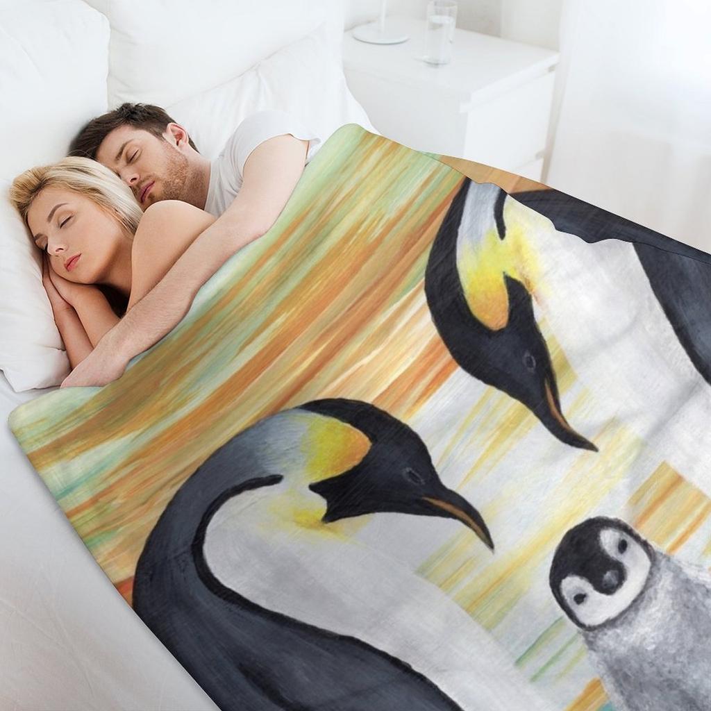 Пингвинья семья Детский рисунок Плед Шагги Ретро Фланелевые Детские одеяла