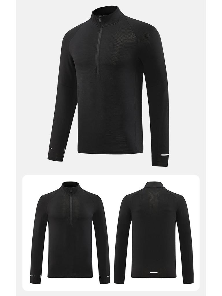 Мужская спортивная толстовка с половиной молнии, быстросохнущая - С длинным рукавом, эластичная, со стойкой, для бега и фитнеса осенью/зимой.