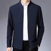 Men Jacket Lapel Long Sleeve Zipper Placket Middle-aged Coat with Side Pockets Solid