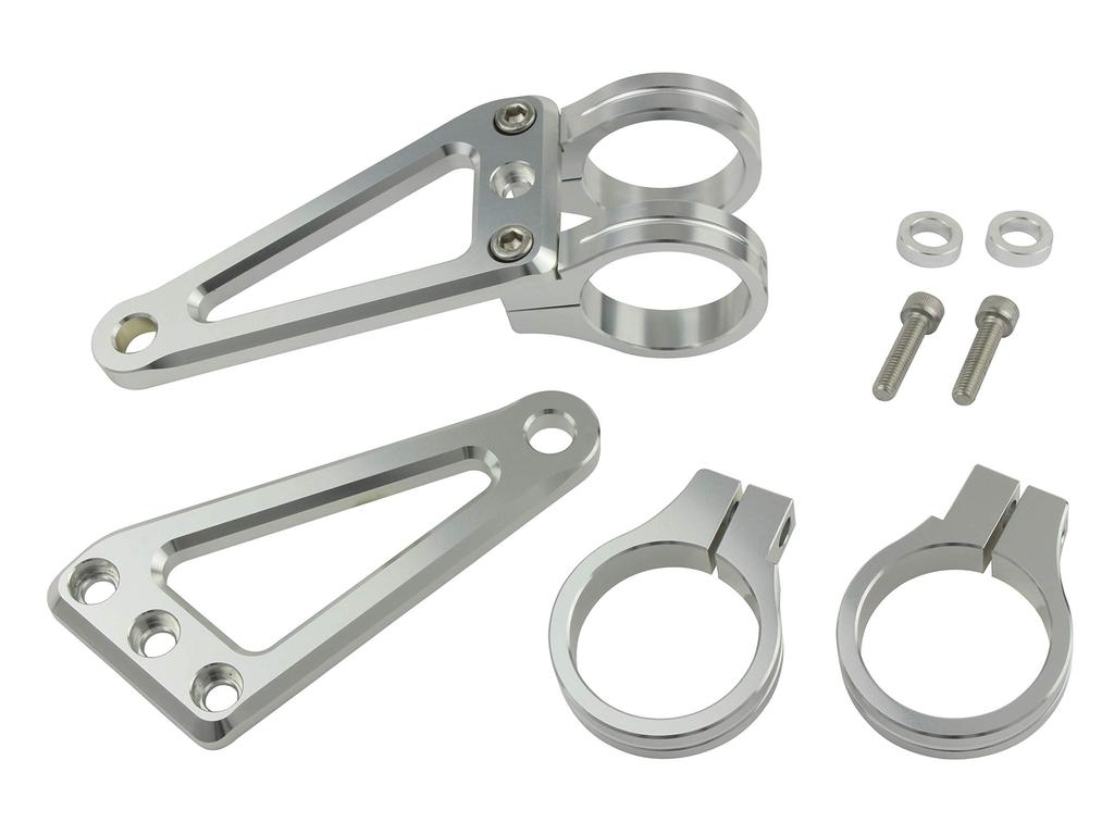 POSH 031049-03 Мотоциклетные товары Машина Horizon Длинный кронштейн фары, Тип с 2 хомутами, Диаметр вилки 1,5 дюйма (39 мм), Серебряный