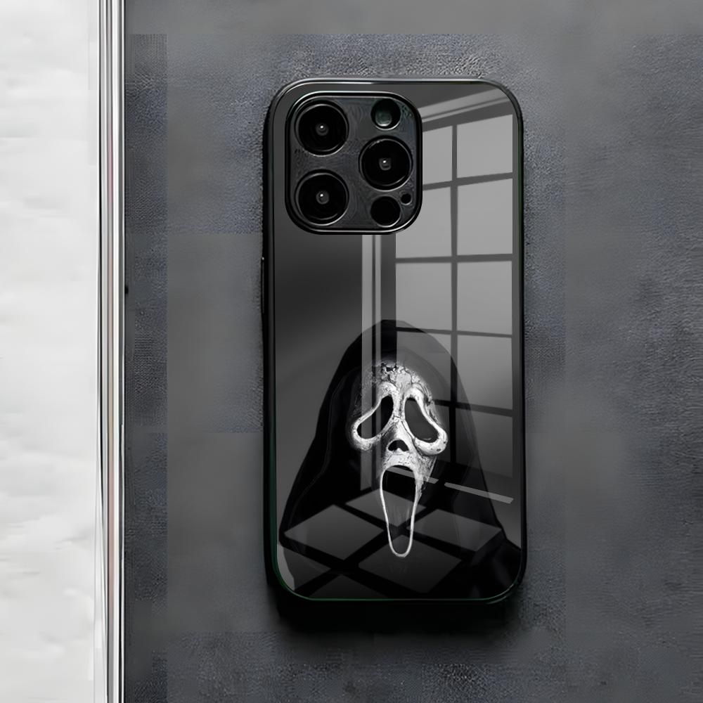 Чехол для телефона на Хэллоуин с изображением Лица Призрака Крик Для IPhone 17 Air 16 E Pro Max 15 14 13 Mini 12 Pro 11 Max Plus Черная Стеклянная Крышка